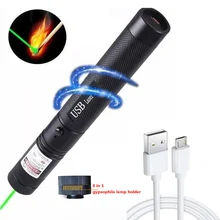 Ponteiro laser verde usb de carregamento 303 de alta potência 5 mw ponteiro laser ponto vermelho starlight queima laser 8-em-1 suporte da lâmpada