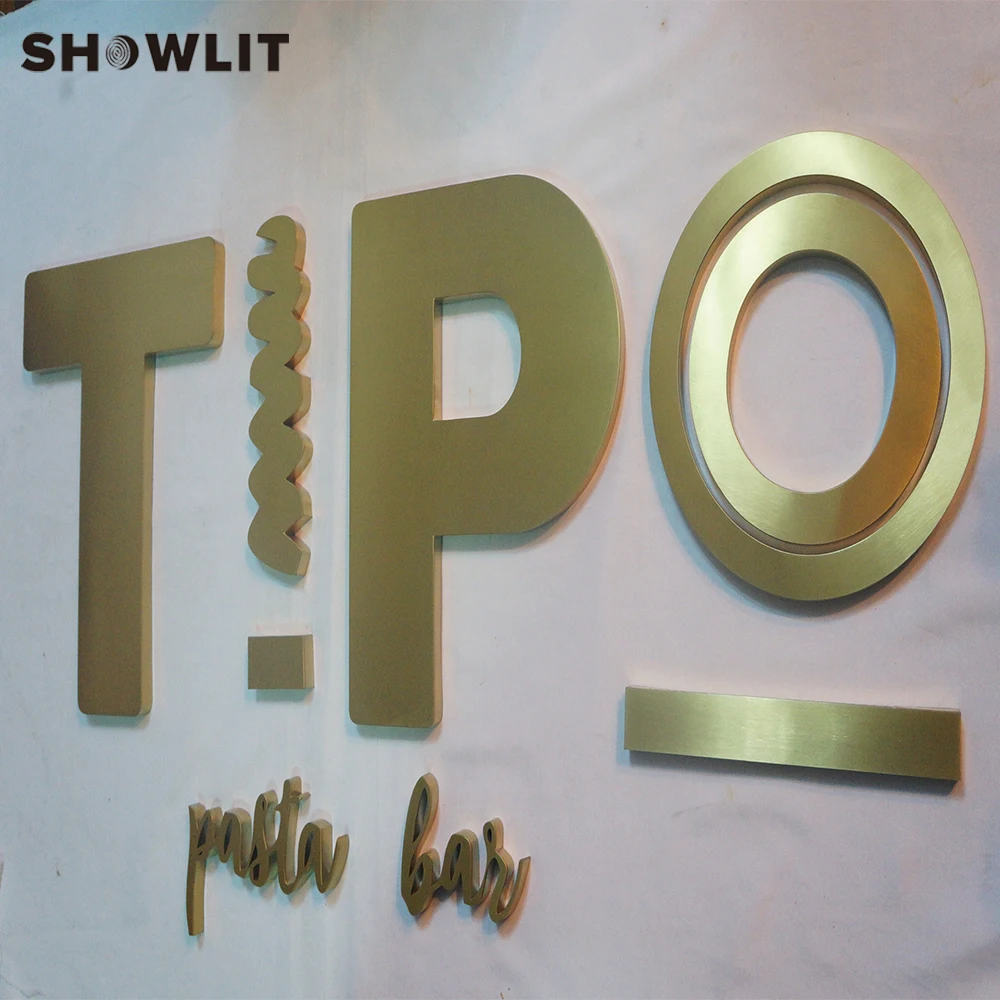 US $215.38 Gold Color 3D Stainless Steel Business Signs Brushed Yellow Brass Numbers Sign