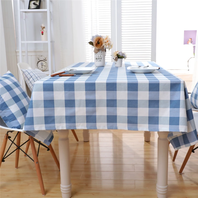 Клетчатая скатерть с принтом, хлопок, полиэстер, сельские квадратные скатерти, прямоугольная скатерть для обеденного стола, текстиль для кухни, домашний декор - Цвет: Синий