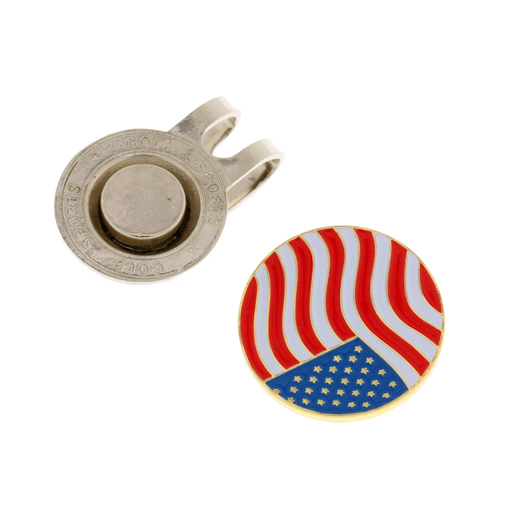 

2Pcs Magnetic Golf Hat Clip with Golf Ball Marker (Smile Face + American Flag)