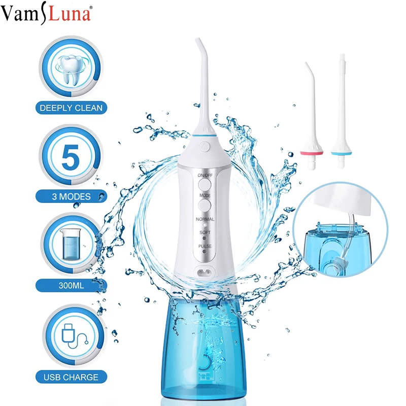 Portable Oral Irrigator Cordless Water Dental Flosser USB Rechargeable 4 Nozzles Jet Floss Tooth Pick 300ml 3 Modes | Бытовая техника