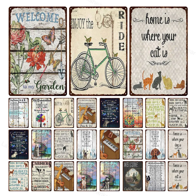 

Welcome Our Garden Metal Sign Vintage Animal Metal Plaque Plates Dog Garden Home Wall Decor Tin Signs Flower Poster Gift