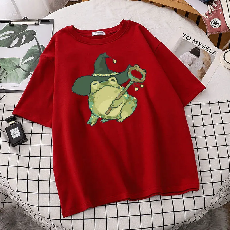 Summer Fashion Fun Pixel Frog Print Cute Magic Frog Pattern T-shirt Ladies T-shirt Green T-shirt Harajuku Casual Summer Top t shirt oversize