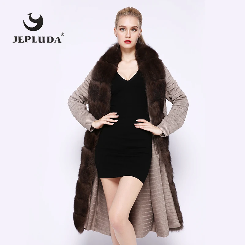 Женский Длинный свитер с лисьим мехом JEPLUDA зимняя куртка из смешанной шерсти
