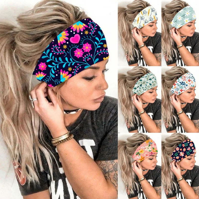 Fashion Floral print Knot Women Sports Yoga Headband Vintage Hairband Girls Headwear Leopard Scarf Hair Accessories