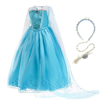 

Girls Elza Princess Dress Kids Rhinestone Costume with Cloak Children Elsa Clothes Christmas Birthday Party Cosplay Dress