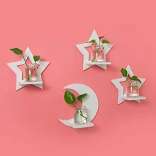 Деревянная полка, Настенная ваза, Скандинавская гостиная, гидропонное стекло, ваза для цветов, для свадебного украшения, без ногтей, милые стеллажи для хранения с рисунком