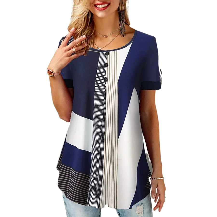 Camisetas holgadas informales con cuello redondo para mujer, blusas de manga corta de talla grande, Tops de verano