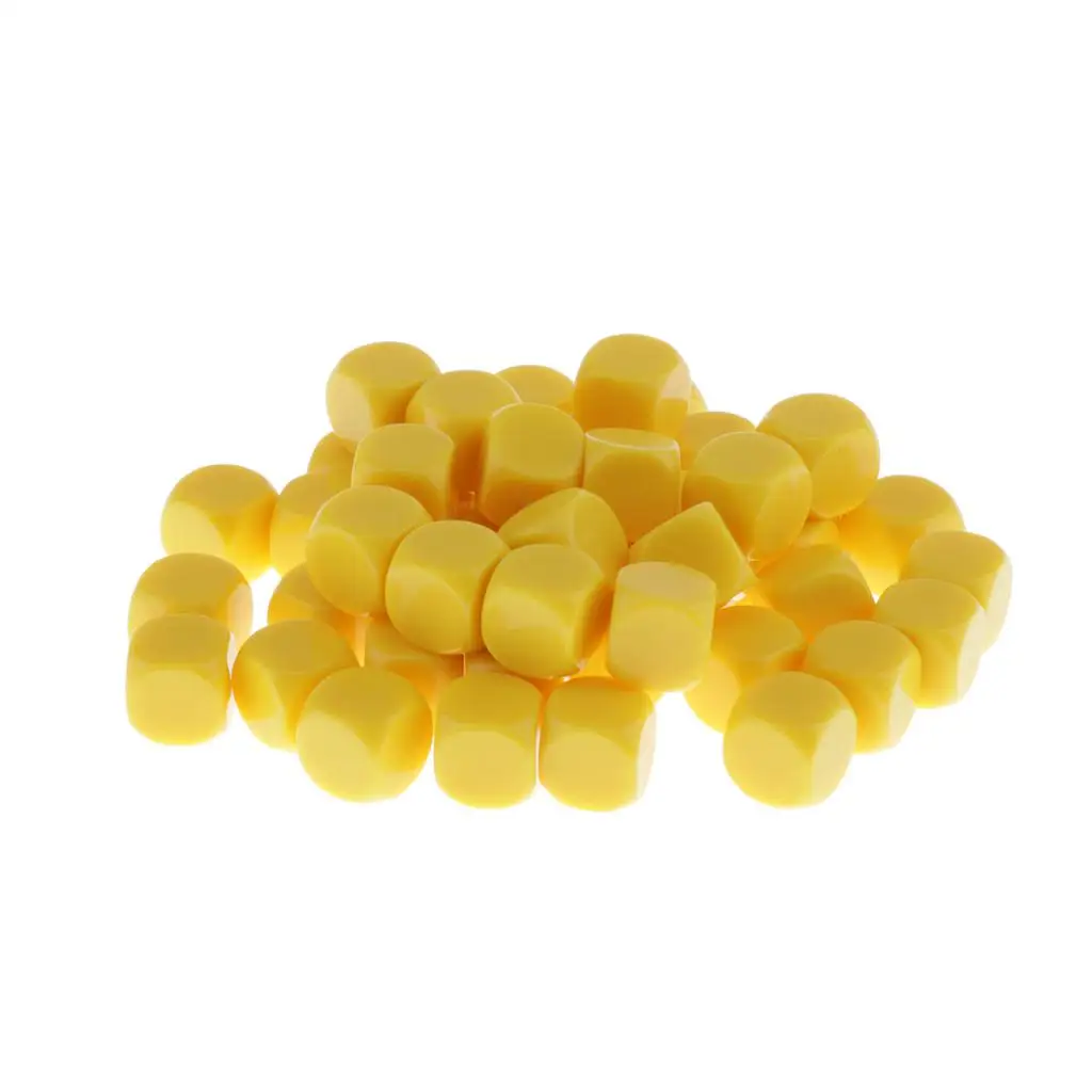 50pcs 16mm Blank 6 Sided Dice for Table Boazrd Games D6 Dices Dungeons & Dragons MTG RPG Wargames Casualty Markers - Yellow