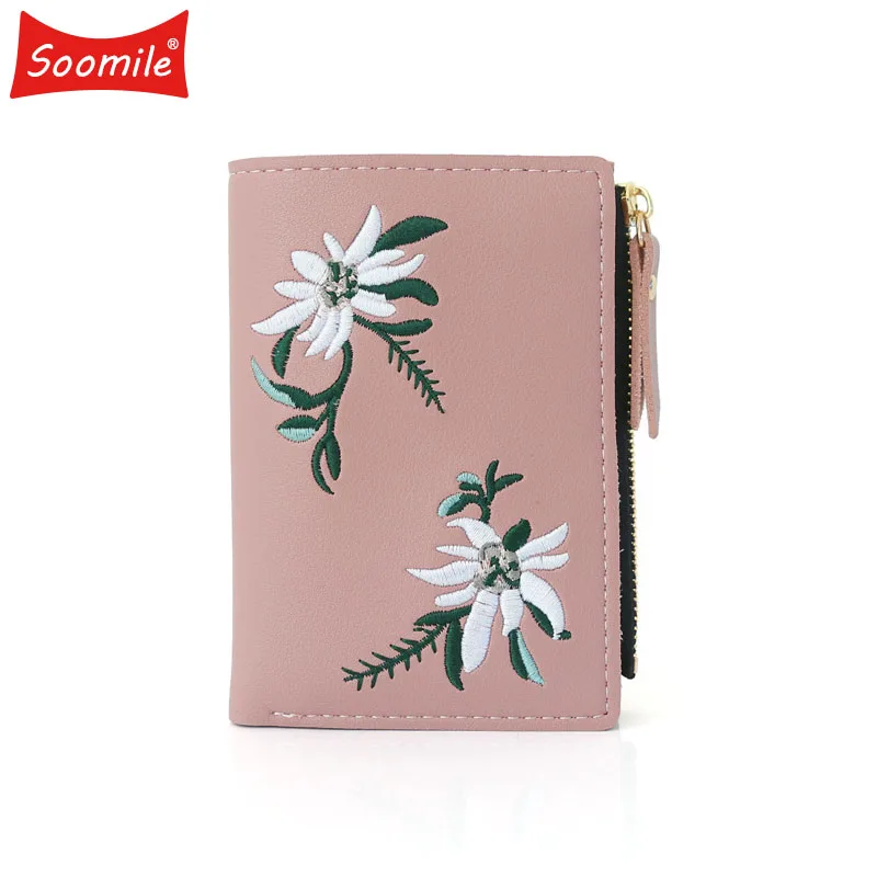 

2019 Women Leather Wallet Mini Flower Bag Money Organizer Short Wallet With Zipper Small Embroidery Holders Hot Sale Purse New