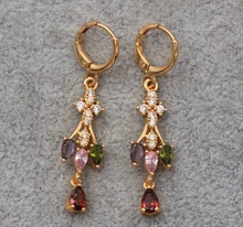  Luxury Dangle Drop Heart Earrings for Women Gold Color Earring with Rainbow Red Green Zircon Trendy Jewelry Party Wedding Gift 