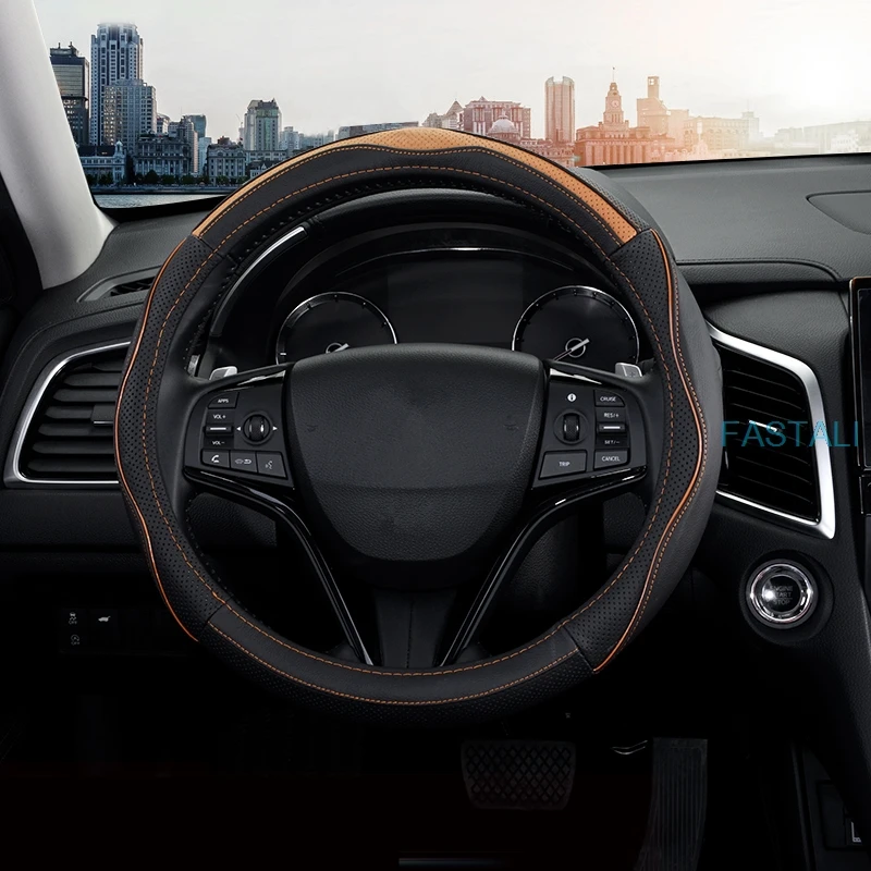 As picture Для Honda FIT JAZZ- кожаный чехол на руль четыре сезона универсальный кожаный чехол на руль Нескользящие автомобильные запчасти - Цвет: As picture