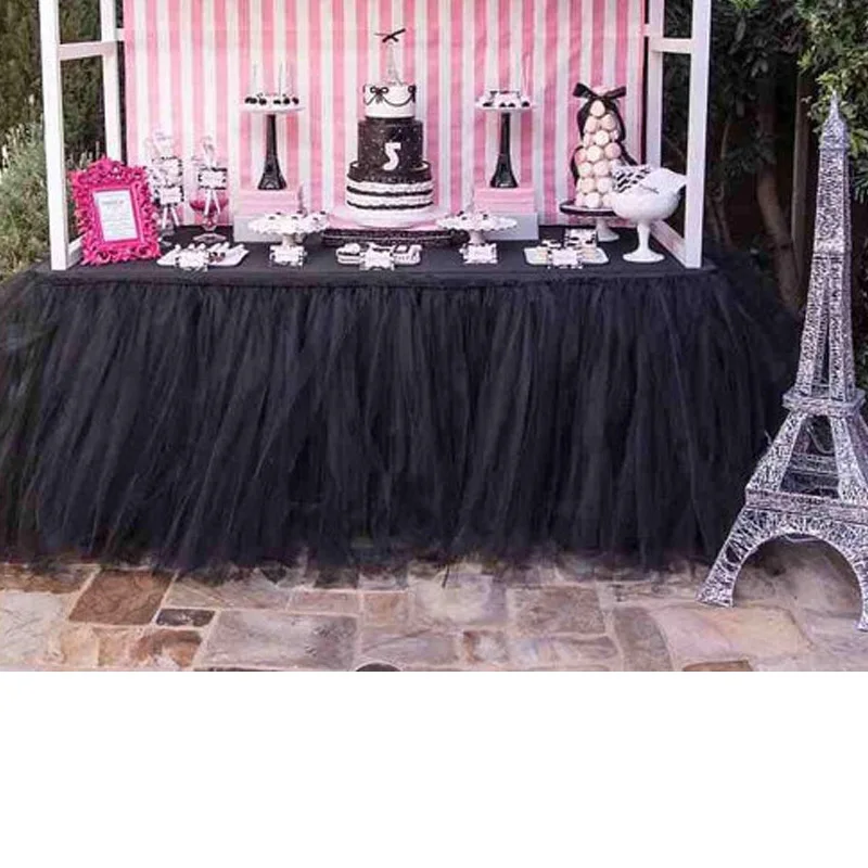 1*0,8 м милые украшения стола для детского душа вечерние скатерти розовая Тюлевая юбка-пачка для стола Романтическая Свадебная вечеринка - Цвет: Черный