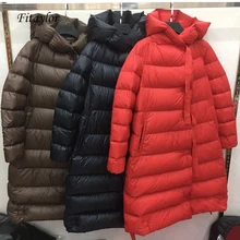 Fitaylor, новинка, женский зимний ультра-светильник, 90% белый утиный пух, парка, свободный крой, Повседневная Длинная Куртка, теплая зимняя парка с капюшоном, пальто