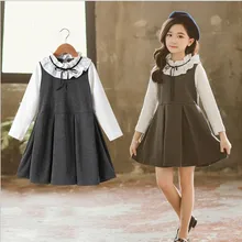 Детские платья для девочек, Осень-зима, имитация двух платьев, модное высококачественное платье принцессы для девочек, милый костюм для детей 6, 8, 10, 12 лет