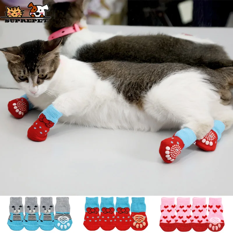 

SUPREPET 4 шт./компл., носки для собак, для маленьких щенков, хлопковые теплые носки для собак, милые мультяшные рисунки, Обувь для собак, товары дл...