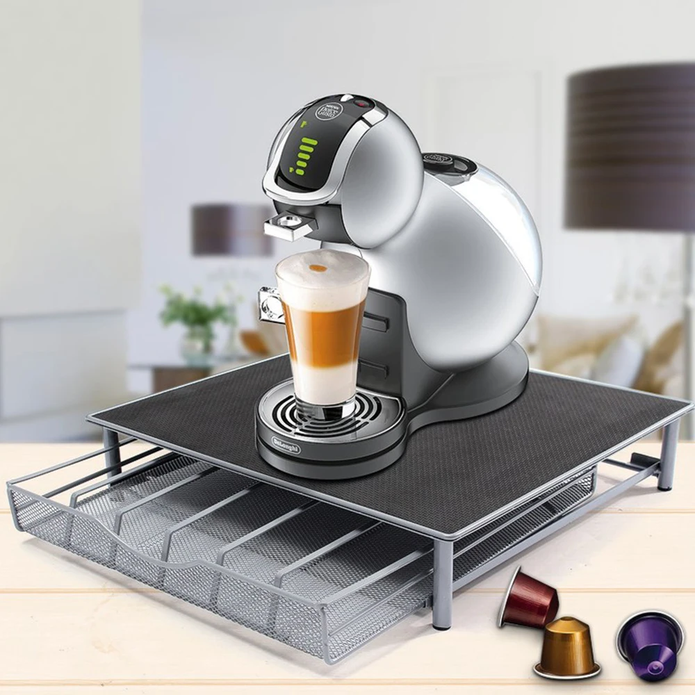 Coffee Machine Base Pod Holder Storage Drawer Coffee Nespresso Capsules Drawers Organizer Stand Rack Drawers Stainless Steel