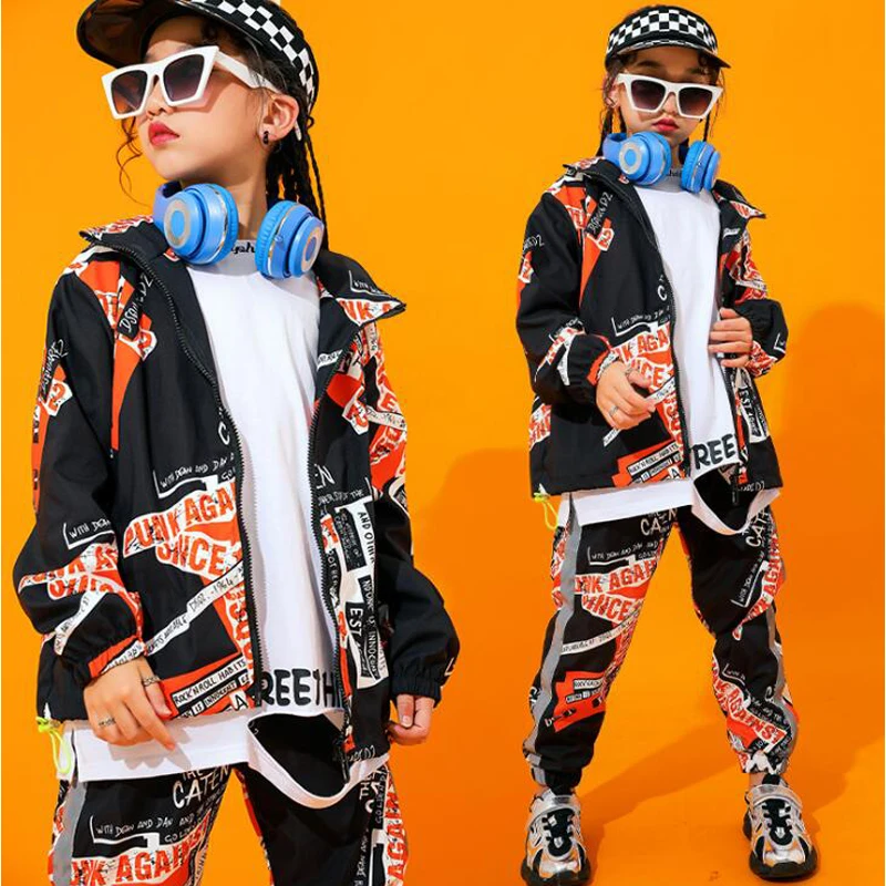 1 комплект, детская одежда для бальных танцев в стиле хип-хоп, Куртка Топы для бега, повседневные штаны для девочек, костюм для джазовых танцев, одежда уличная одежда