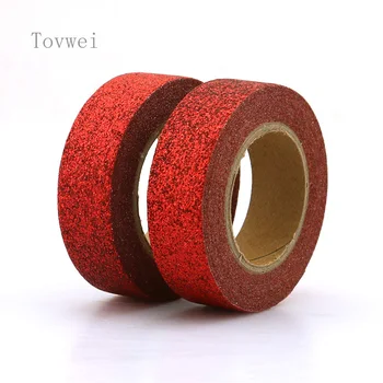 

1X red Giltter Washi Tape 5M Length Kawaii Scrapbooking Tools Japanese Stationery Adesiva Decorativa Scrapbook powder washi tape