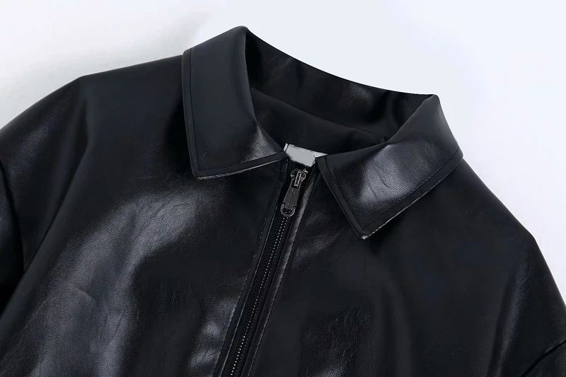 Осенняя куртка из искусственной кожи, Женская однотонная куртка на молнии, повседневные черные короткие женские куртки, верхняя одежда, Женская куртка