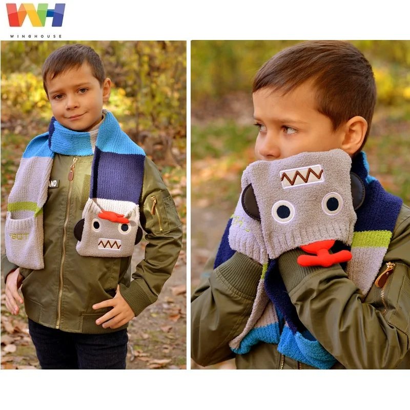 Winghouse Children Scarf 2 Color Boy Cute Flybot Neck Warmer Autumn Winter Knitting Neckerchief Fashion Long Muffler South Korea |