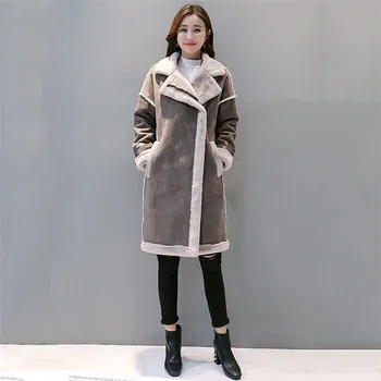 

2019 Winter Fashion Female Office Lady Trench Coat Covered Button Wide-waisted Long Style Deerskin thick Women Outerwear YH485