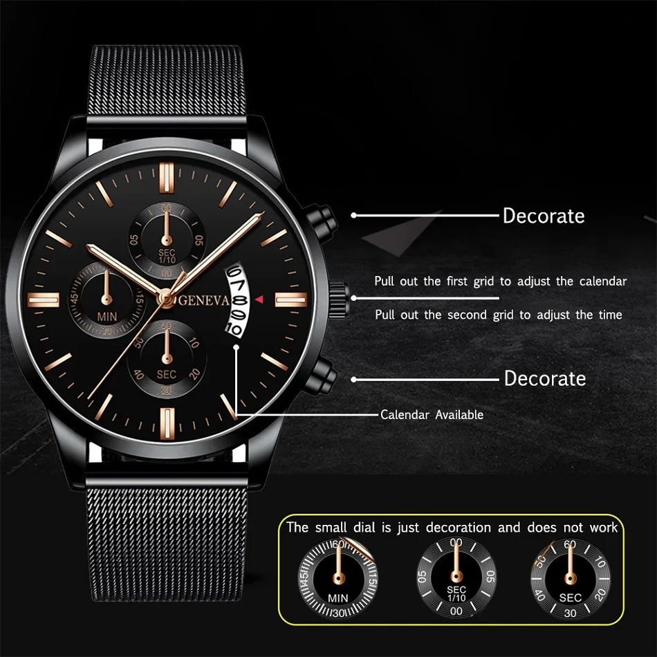 2022 Mens Fashion Business Calendar Watches for Men Luxury Stainless Steel Mesh Belt Analog Quartz Wrist Watch relogio masculino 2