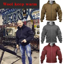 Зимняя шерстяная Толстовка для фитнеса с большим карманом, пуловер для бодибилдинга, толстовка с капюшоном для мужчин, гимнастическая Толстовка на длинной молнии с капюшоном