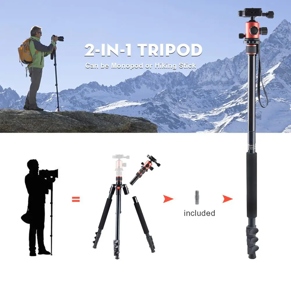 ZAYEX Lightweight Portable Professional Travel Camera Tripod aluminum tripod Head Monopod for SONY Canon digital DSLR camera