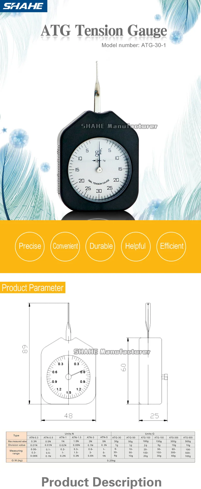 Description Picture 2 of itemSHAHE ATG Single Pointer Tension Meter Tension Gauge Force Measuring Instruments Force Meter