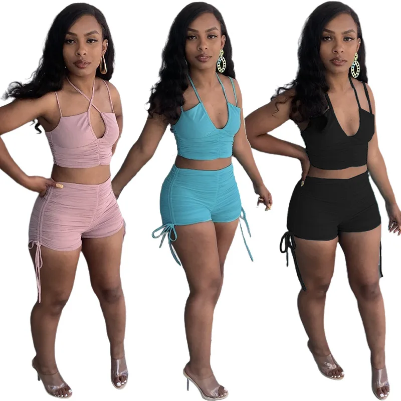 African Shorts Suit Sexy Women Sets European American Casual Suspender Tops Leggings 2-Piece Set 2021 Summer Womens Sports Pants