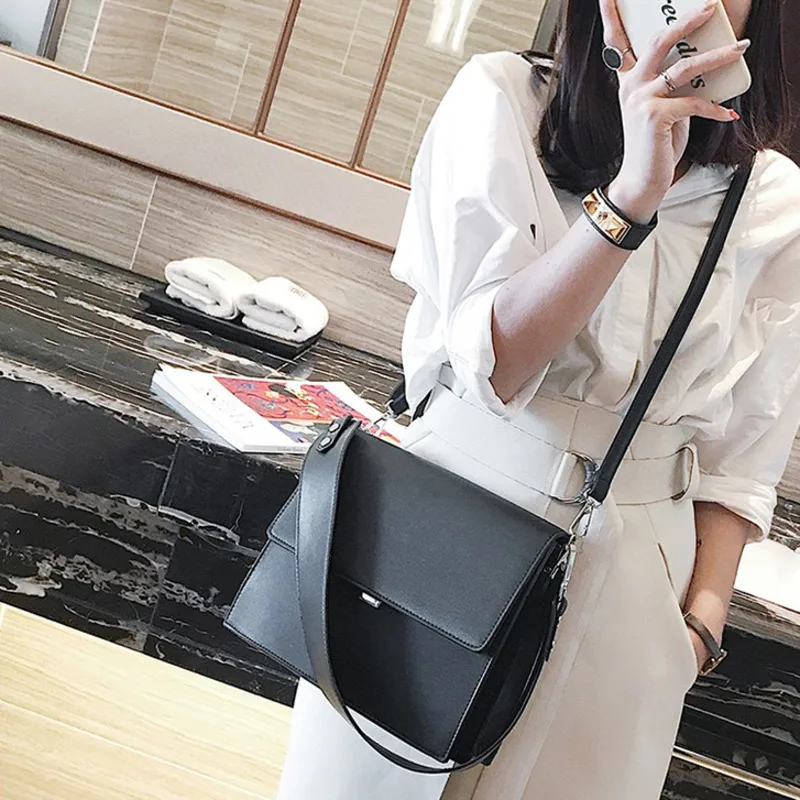 [BXX] Женская модная простая Осенняя сумка из искусственной кожи, брендовая дизайнерская сумка через плечо с широким ремешком, вместительные сумки HI702