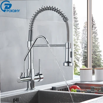 

Poiqihy Chrome Filtered Crane For Kitchen Pull Down Spray 360 Rotation Water Filter Tap Three Ways Sink Mixer Kitchen Faucet