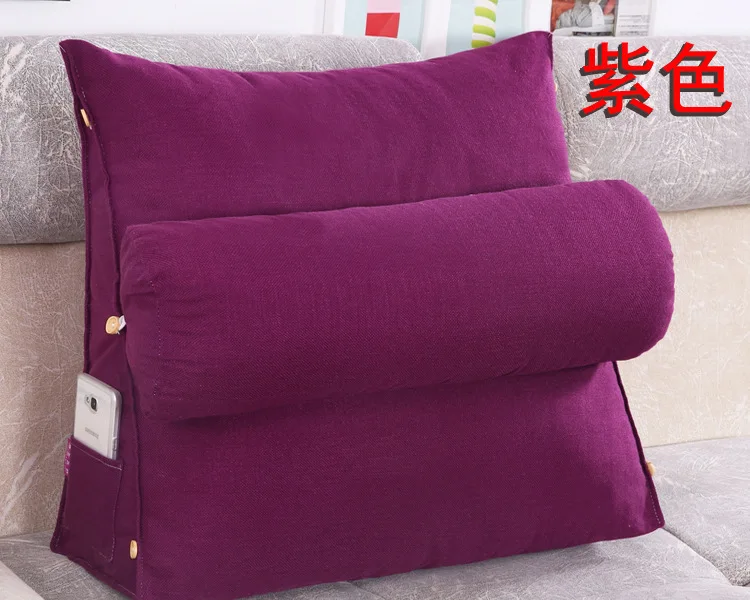 Bed Pillow cushion plain Large Pillow cotton hemp backrest office sofa sex pillow bedside cushion back cushion for back pain - Цвет: purple