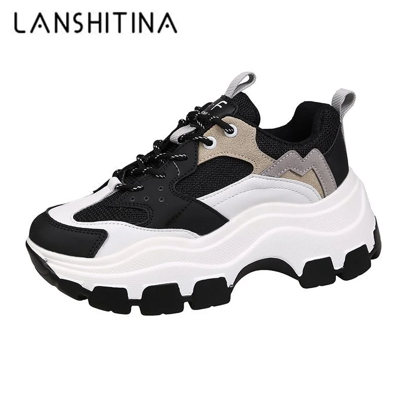 

Women Chunky Sneakers Vulcanize Shoe Korean Fashion Female Black White Platform Thick Sole Running Casual Dad Shoe Woman 7cm New