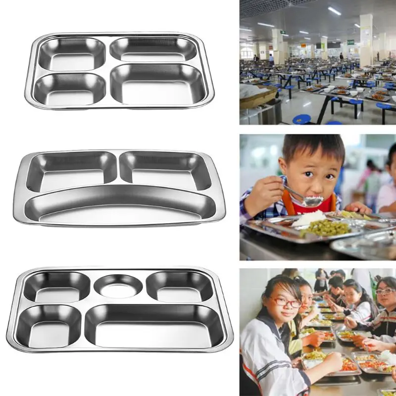 Stainless Steel Divided Dinner Tray Lunch Container Food Plate 3/4/5 Sections For School Canteen kindergarten picnics camping For storage tray,kitchen tray,bamboo organizer tray