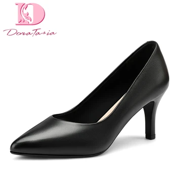 

Doratasia 2020 On Sale Top Quality Genuine Leather Pointed Toe 3 Kinds Of Heels Slip On Office Lady Pumps Spring women's Shoes