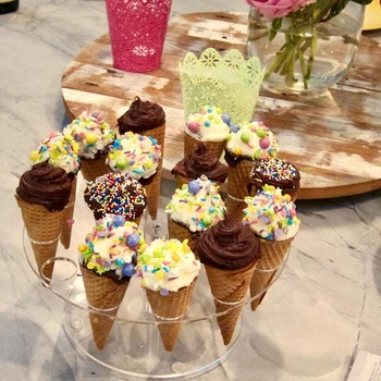 

16 Hole Round Candy Acrylic Holder Cupcake Ice Cream Cones Holder Stand For Wedding Kid Birthday Party Buffet Display