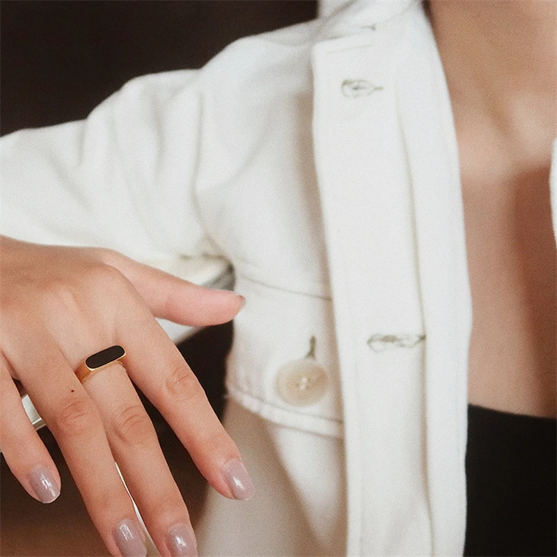 Gold Plated Stainless Steel Rectangle Rings for Women Size 6# 7# 8#