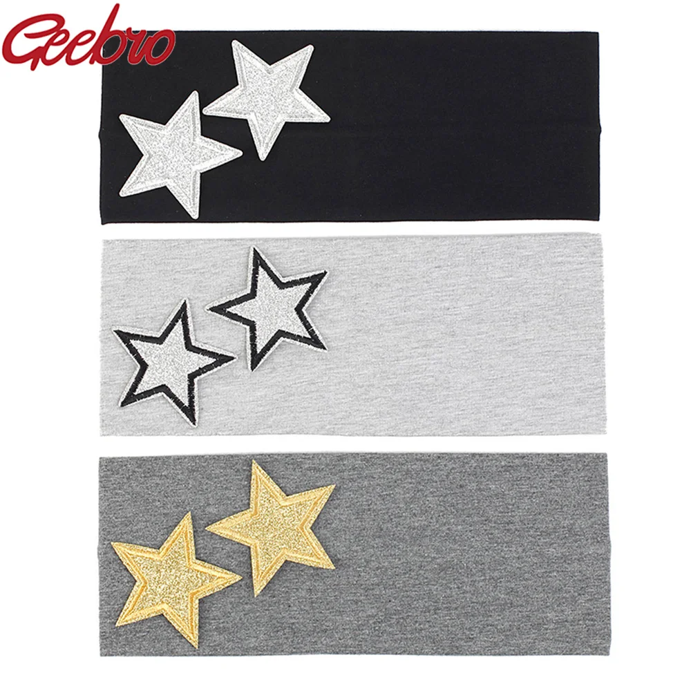 Geebro Men Flat Cotton Soft Elastic Fashion Headband Women Solid Color Stars Hairband Girls Casual Summer New Hair Accessories