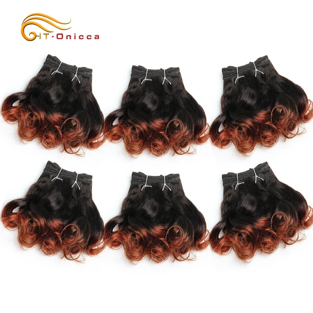 6 Pcs/Lot Curly Hair Bundles 8 Inch Ombre Brazilian Hair Weave Bundles Color 1B/2/4/30/33/99J/27 Human Hair Extension Remy T1B/33