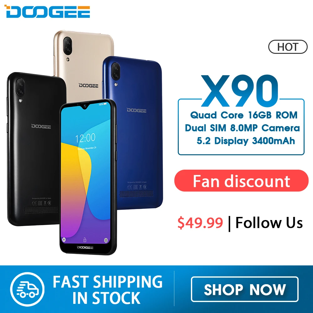 Смартфон DOOGEE X90 1/16GB 8+5МП/5МП 3400мАч 6.1&quot Android Dual SIM синий черный золотой | Мобильные