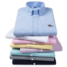 Мужские повседневные рубашки с вышивкой в Оксфордском стиле, облегающие мужские деловые рубашки, брендовая мужская одежда, мягкие удобные S-6XL