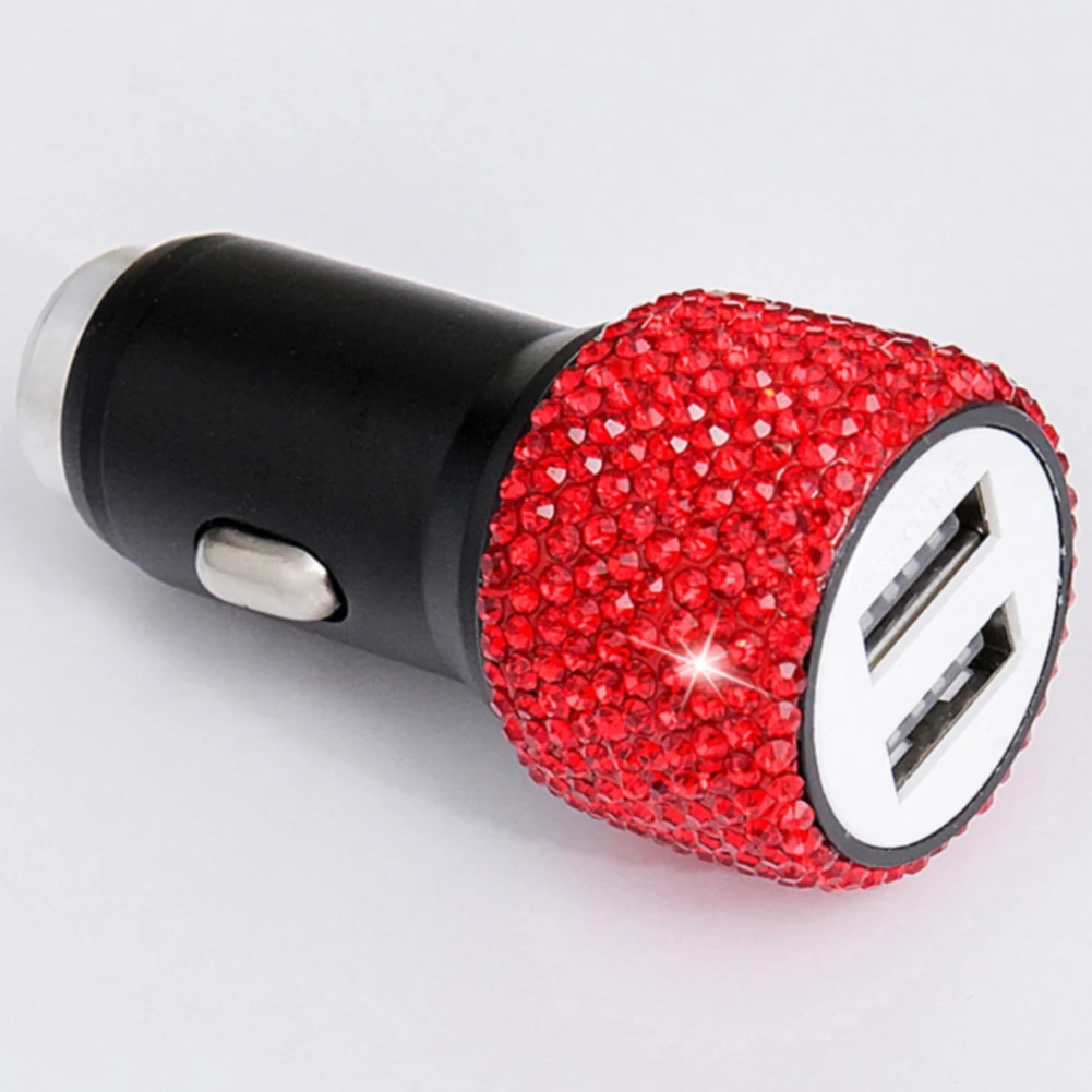 Подарок Универсальный двойной USB для планшета телефон прочный Стразы светодиодный индикатор стабильный Сияющий автомобильное зарядное устройство алюминиевый сплав декоративный