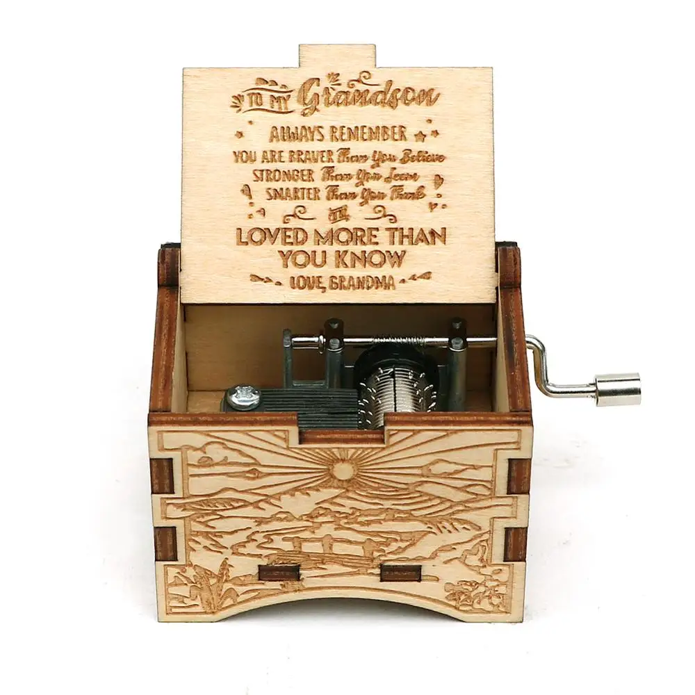 New Carved Wooden Hand-Cranked Music Box You Are My Sunshine Musical Box To Husband To Son Birthday Gift New Year Gift