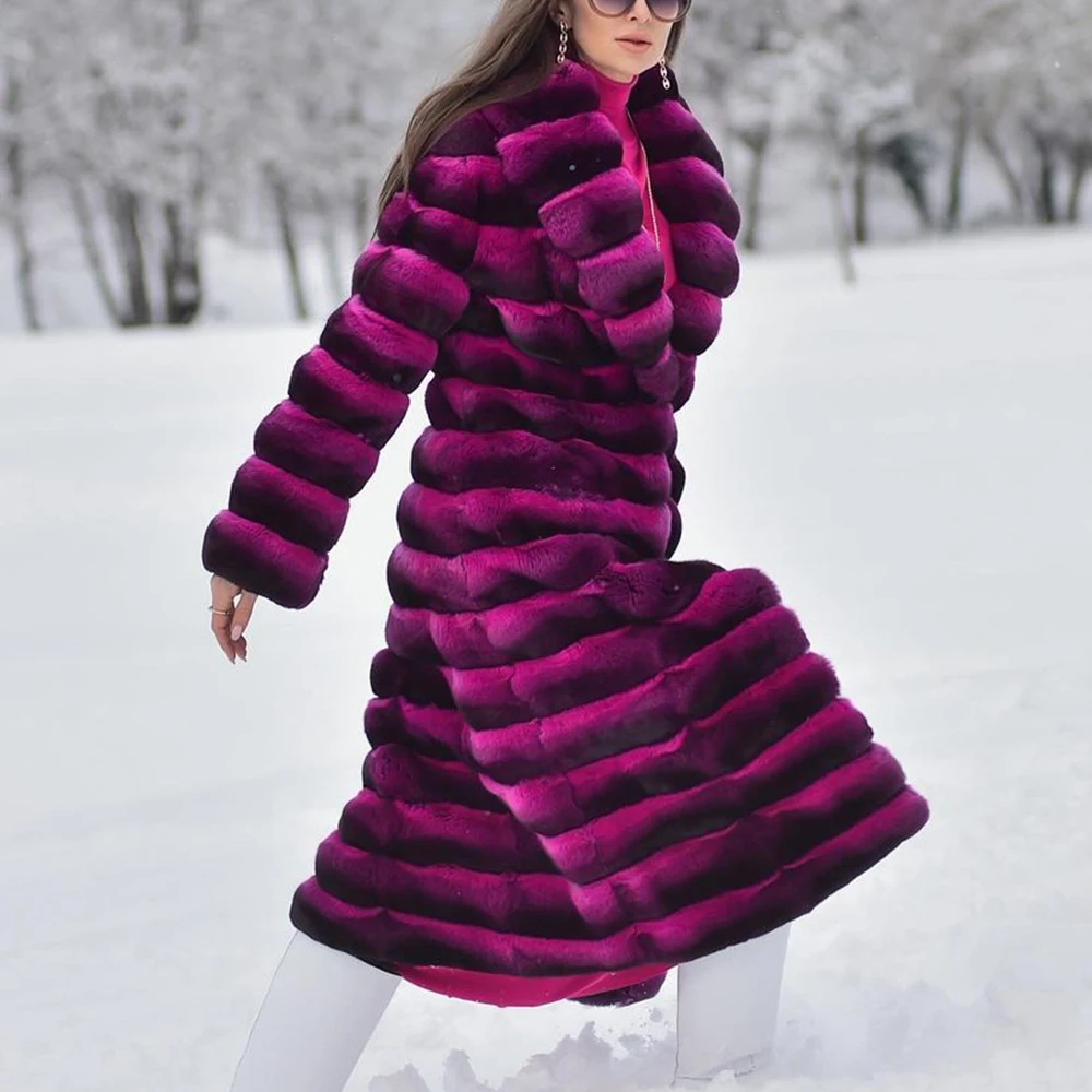 Женская зимняя верхняя одежда, 110 см, X-длинная натуральная искусственная кожа с отложным воротником