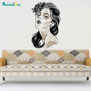 

Skull girl tattoo Beautiful Sexy Woman decal Bedroom Living Room Decor Grooming Beauty salon Wallpaper BA790