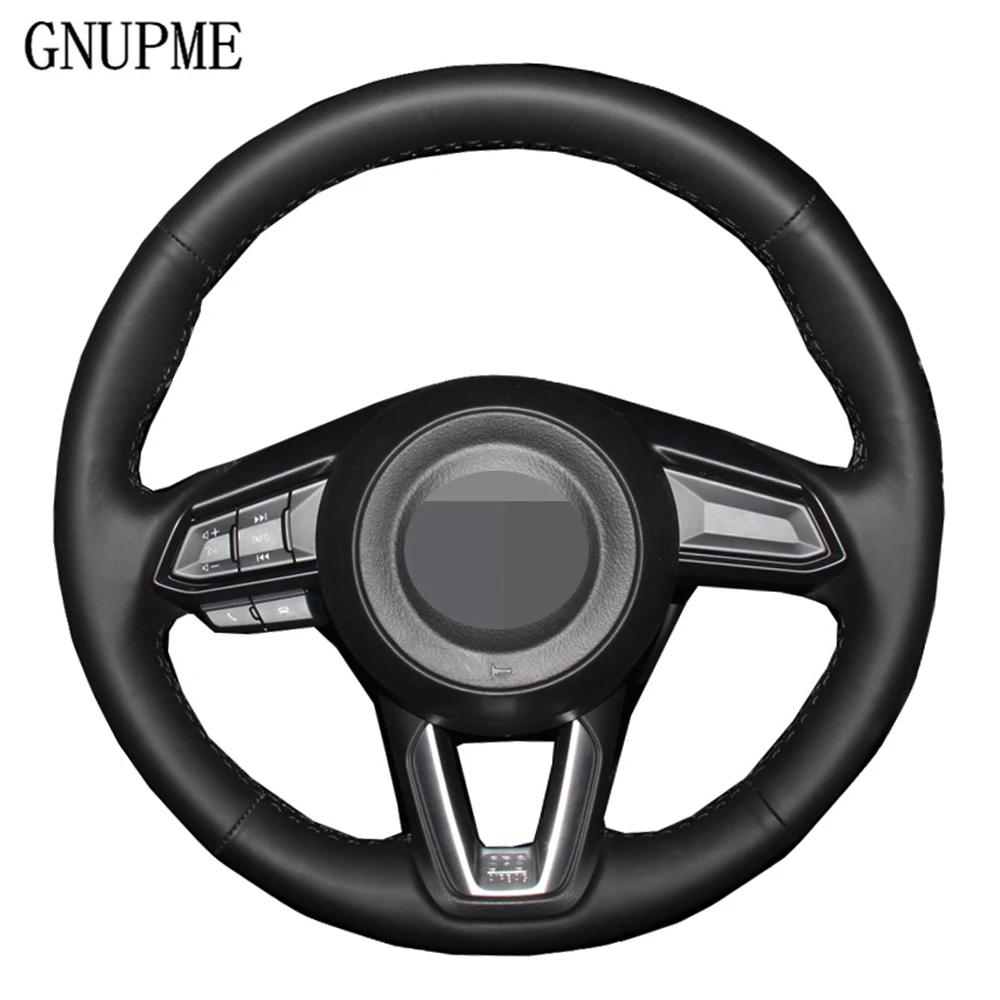 Black Car Steering Wheel Cover Artificial Leather For Mazda 3 Axela