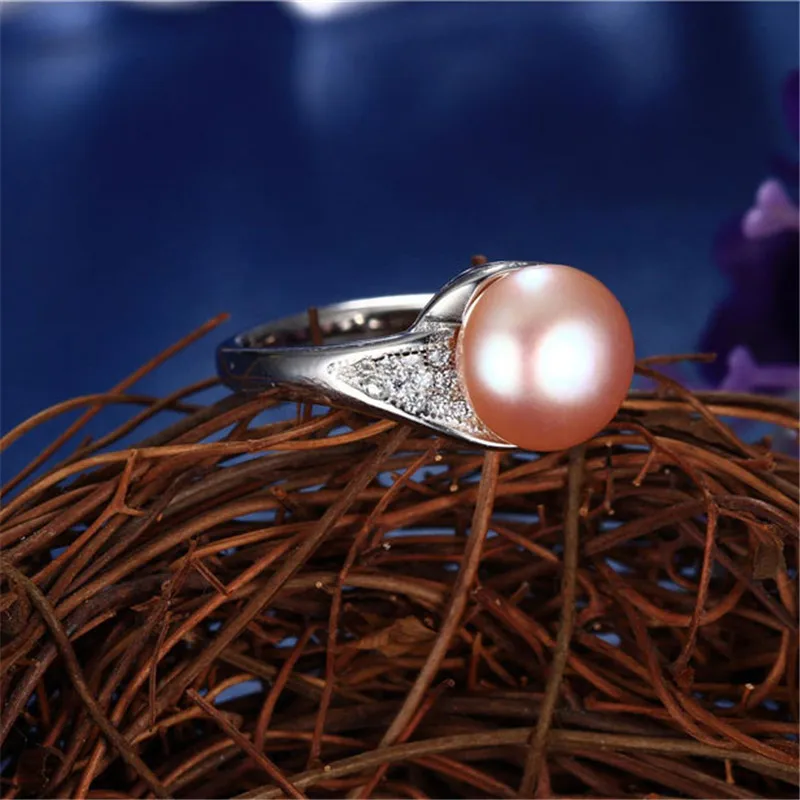 High luster AAAA 9mm natural freshwater pearl ring for women gift, 925 sterling silver women adjustable jewelry ring