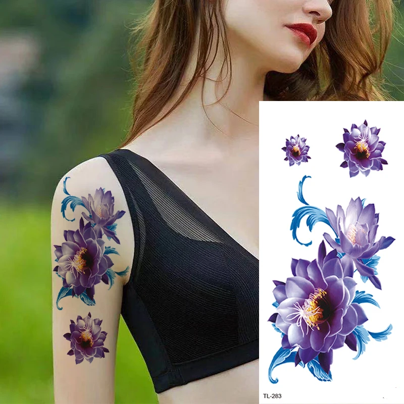 

1Pc Waterproof Fake Temporary Tattoos Colorful Flower Rose Peony Body Arm Chest Art Sleeve Women Girl Flash Sticker